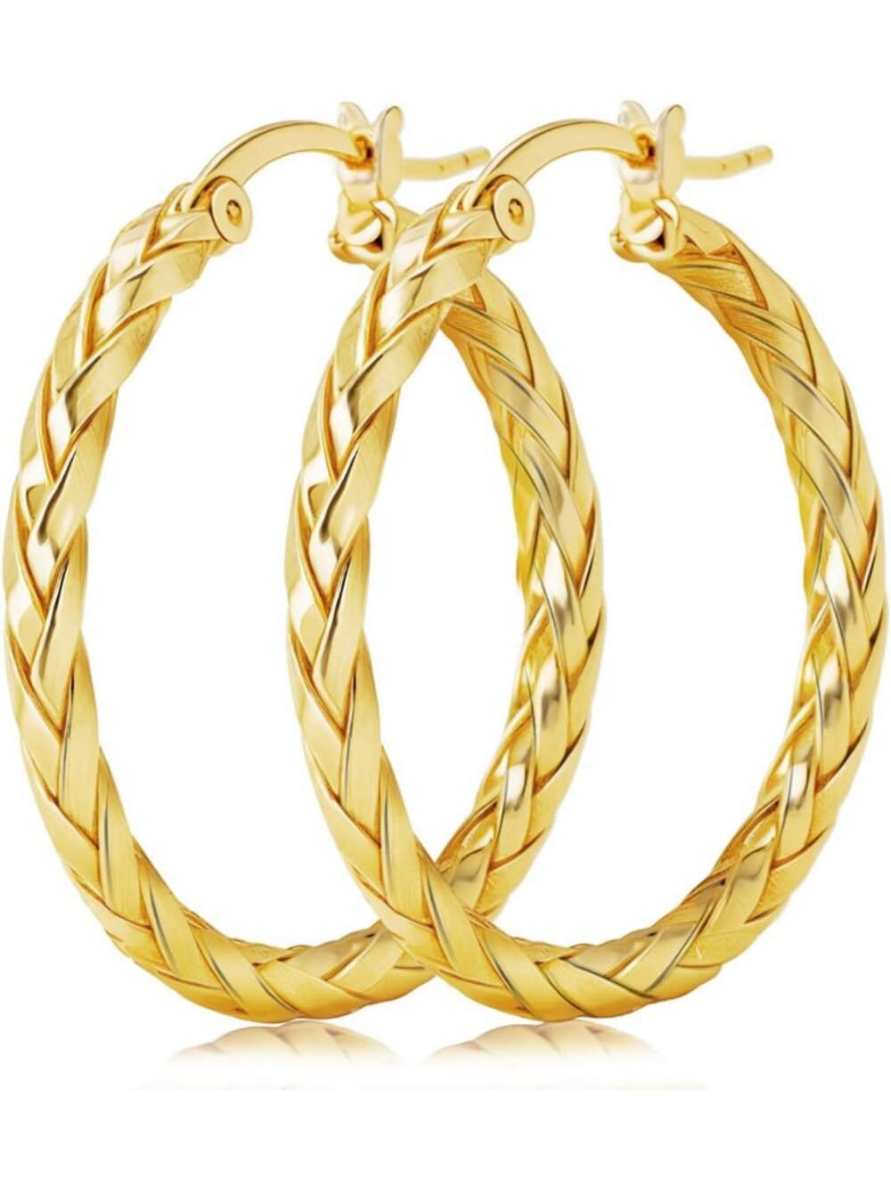 Elegant 14K Gold Hoop Earrings for Women | Weave Design, Stylish & Chic